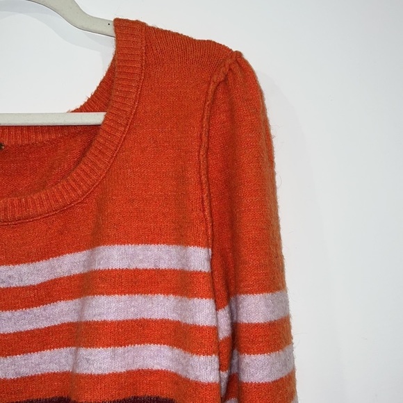 FREE PEOPLE Complete Me Orange Striped Cotton Alpaca Blend Knit Sweater M - Picture 5 of 16